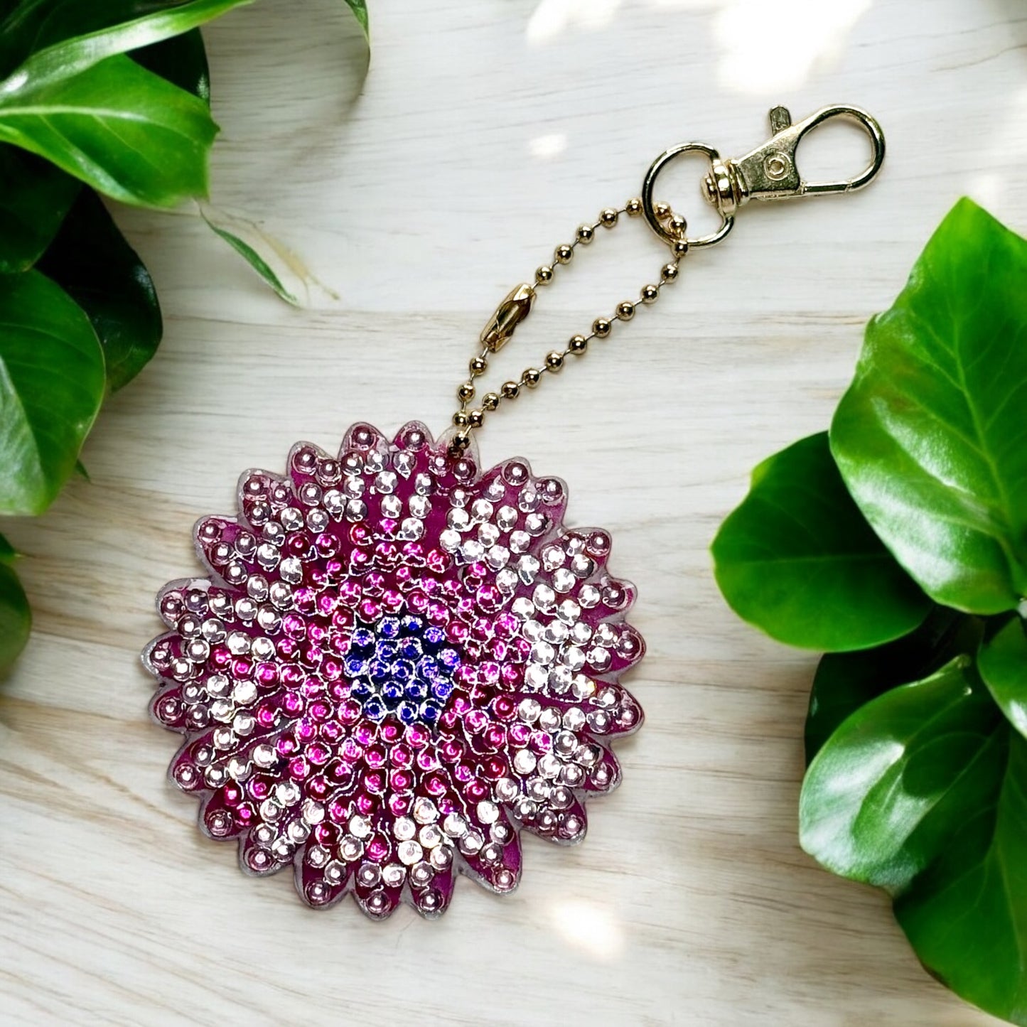 Sparkling keyring charm - pink & purple